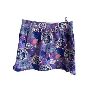 T By Talbots Skort Womens LP Purple Floral Athletic Pockets Golf Tennis